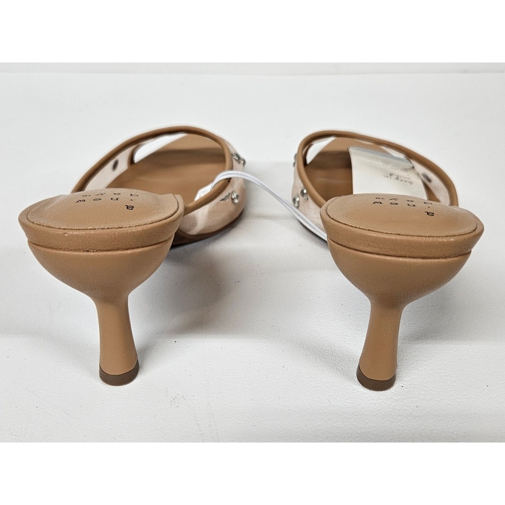 A New Day Womens Tan Rhinestone Mesh Pointed Toe Kitten Heel Mules Size 7.5 NEW - Picture 2 of 6